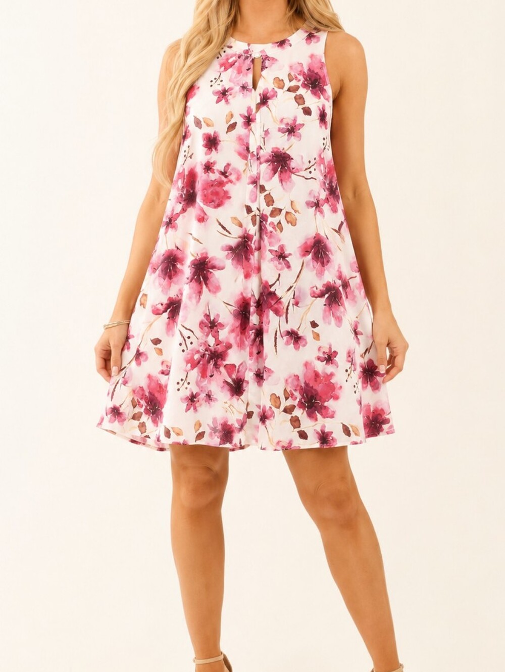 Impressions Boutique Pink Floral Keyhole Mini Dress NWT Sz S
